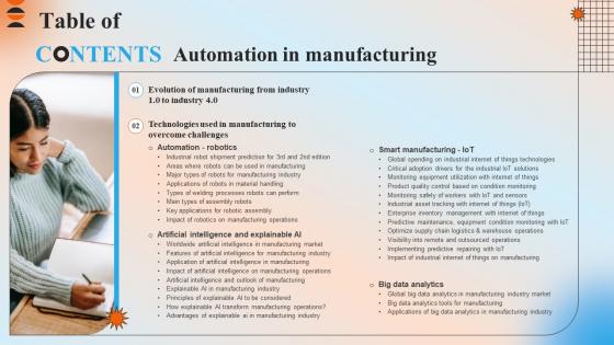 Table Of Contents For Automation In Manufacturing IT Ppt Powerpoint Presentation Styles