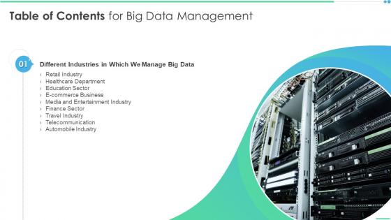 Table Of Contents For Big Data Management Business Ppt Slides Graphics Design