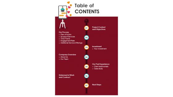 Table Of Contents For Brand Influencer Signup One Pager Sample Example Document