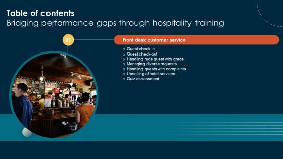 Table Of Contents For Bridging Performance Gaps Through Hospitality Training DTE SS