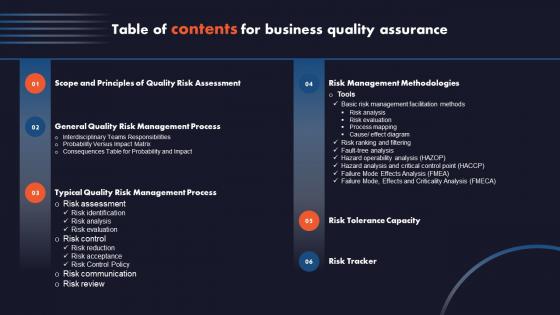 Table Of Contents For Business Quality Assurance Ppt Gallery Graphics Tutorials