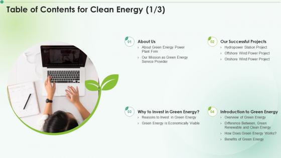 Table Of Contents For Clean Energy Ppt Inspiration Ppt Powerpoint Presentation Icon Clipart Images