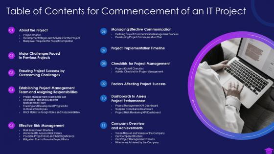 Table of contents for commencement of an it project