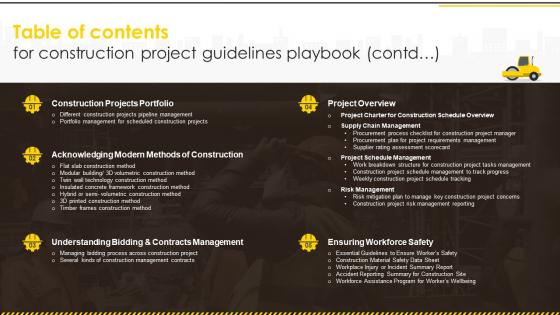 Table Of Contents For Construction Project Guidelines Playbook Contd