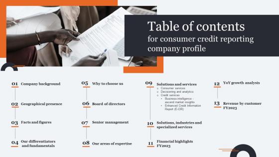 Table Of Contents For Consumer Credit Reporting Company Profile Cp SS V