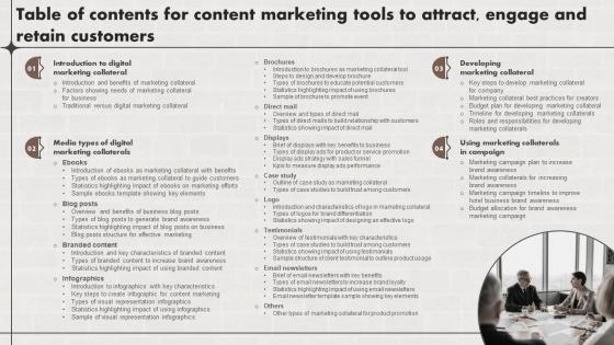 Table Of Contents For Content Marketing Tools To Attract Engage And Retain Customers MKT SS V