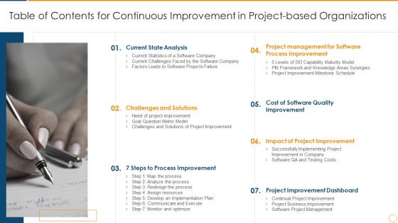 Table of contents for continuous improvement in project based organizations