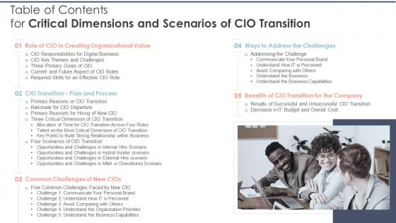 Table Of Contents For Critical Dimensions And Scenarios Of CIO Transition