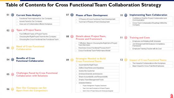 Table Of Contents For Cross Functional Team Collaboration Strategy Ppt Icon Information