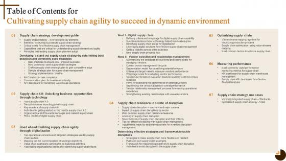 Table Of Contents For Cultivating Supply Chain Agility To Succeed In Dynamic Environment Strategy SS V