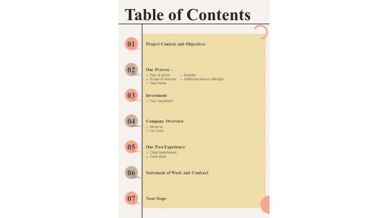 Table Of Contents For Data Analytics Solution Deployment One Pager Sample Example Document