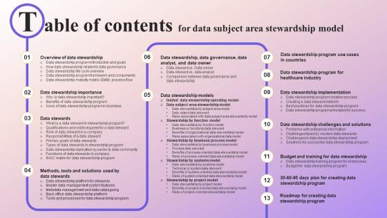 Table Of Contents For Data Subject Area Stewardship Model