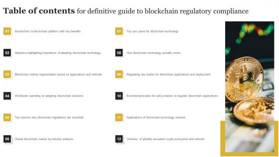 Table Of Contents For Definitive Guide To Blockchain Regulatory Compliance BCT SS V