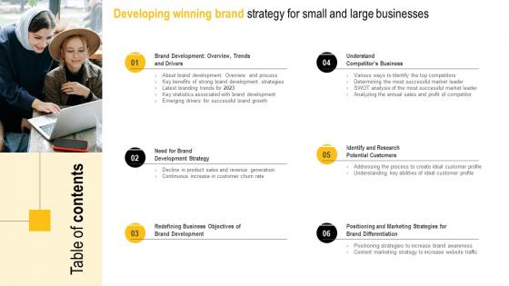 Table Of Contents For Developing Winning Brand Strategy For Small And Large Businesses