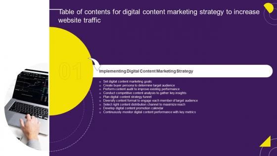 Table Of Contents For Digital Content Marketing Strategy To Increase Website Traffic Strategy SS