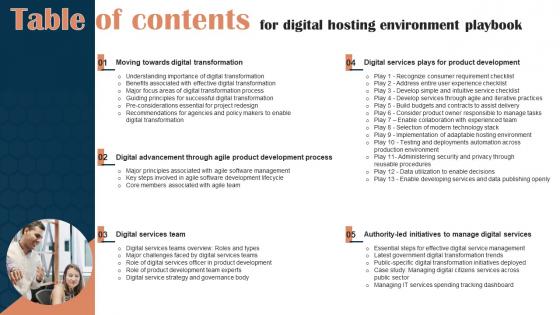 Table Of Contents For Digital Hosting Environment Playbook Ppt Show Graphics Download