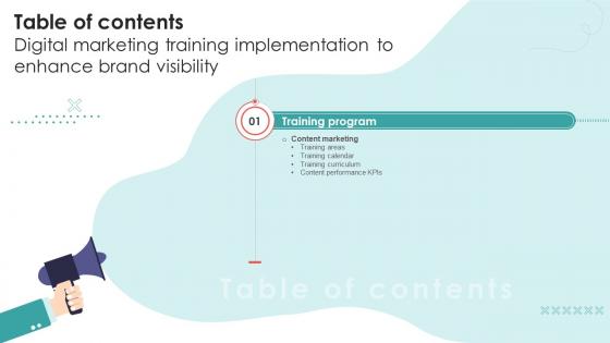 Table Of Contents For Digital Marketing Training Implementation To Enhance Brand Visibility DTE SS