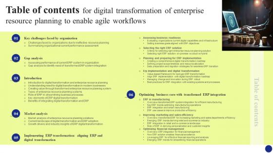 Table Of Contents For Digital Transformation Of Enterprise Resource Planning To Enable Agile Workflows DT SS