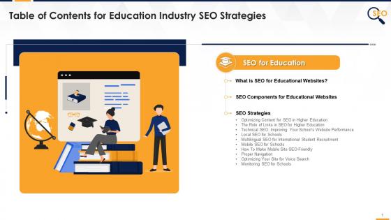 Table Of Contents For Education Industry SEO Strategies Training Session Edu Ppt