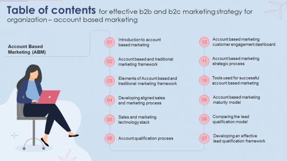 Table Of Contents For Effective B2B And B2C Marketing Strategy