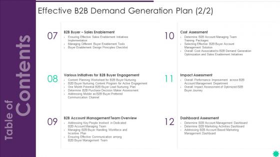 Table Of Contents For Effective B2b Demand Generation Plan