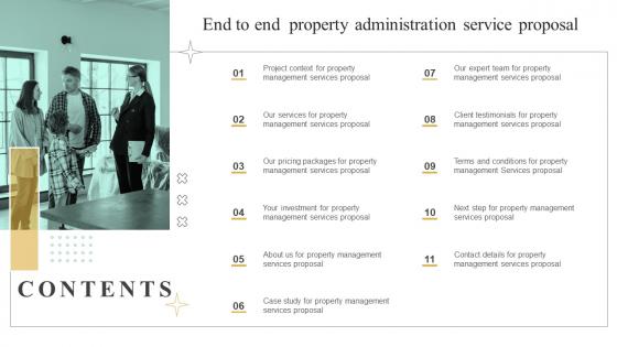 Table Of Contents For End To End Property Administration Service Proposal