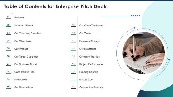 Table Of Contents For Enterprise Pitch Deck Ppt Powerpoint Presentation Inspiration Outfit