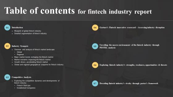 Table Of Contents For Fintech Industry Report Ppt Ideas Background Images IR SS