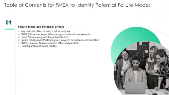 Table Of Contents For FMEA To Identify Potential Failure Modes Effects