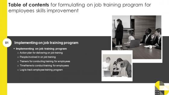 Table Of Contents For Formulating On Job Training Program For Employees Skills Improvement