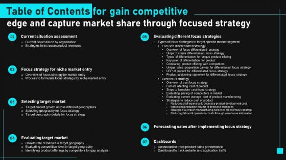 Table Of Contents For Gain Competitive Edge And Capture Market Share Through Focused Strategy