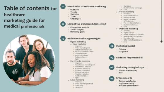 Table Of Contents For Healthcare Marketing Guide For Medical Professionals Strategy SS V