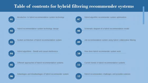 Table Of Contents For Hybrid Filtering Recommender Systems