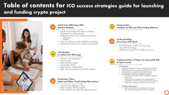 Table Of Contents For Ico Success Strategies Guide For Launching And Funding Crypto Project BCT SS V