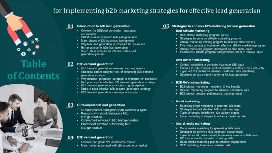 Table Of Contents For Implementing B2B Marketing Strategies For Effective Lead Generation Mkt SS