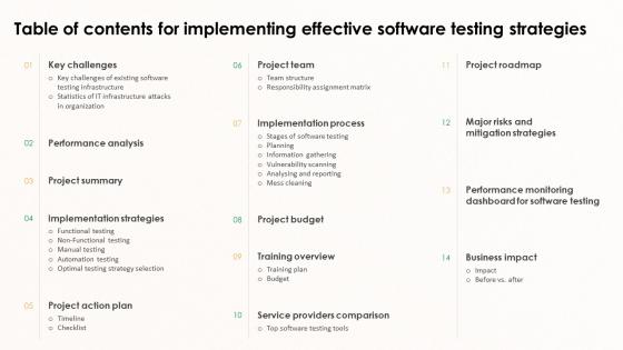 Table Of Contents For Implementing Effective Software Testing Strategies