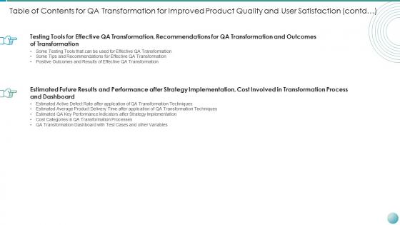 Table of contents for improved product quality and user satisfaction