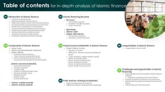 Table Of Contents For In Depth Analysis Of Islamic Finance Fin SS V
