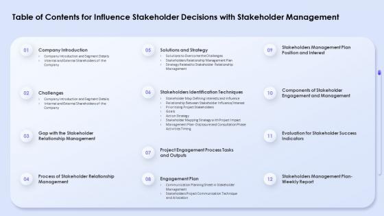 Table Of Contents For Influence Stakeholder Decisions With Stakeholder Management
