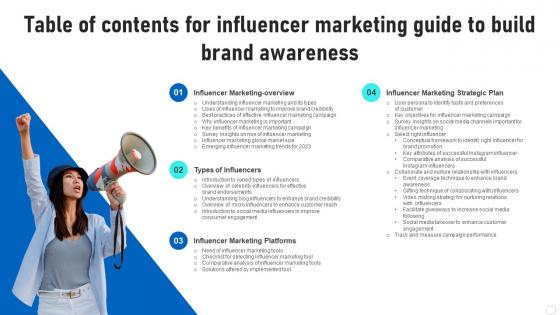 Table Of Contents For Influencer Marketing Guide To Build Brand Awareness Strategy SS V