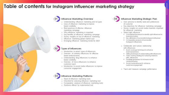 Table Of Contents For Instagram Influencer Marketing Strategy Strategy SS V