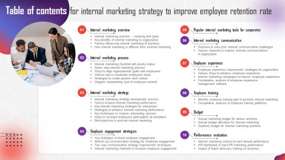 Table Of Contents For Internal Marketing Strategy To Improve Employee Retention Rate MKT SS V