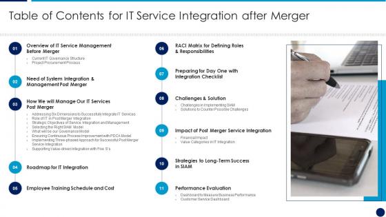 Table of contents for it service integration after merger