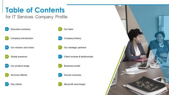 Table Of Contents For IT Services Company Profile Ppt Inspiration Files