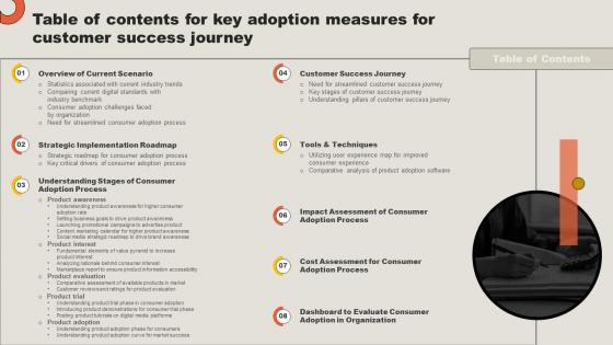 Table Of Contents For Key Adoption Measures For Customer Success Journey