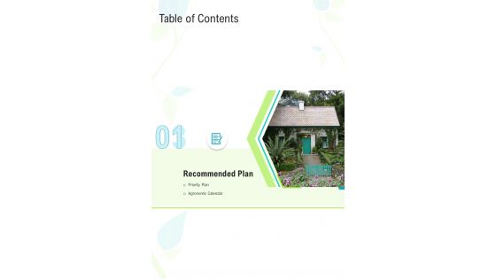 Table Of Contents For Landscaping Proposal Template One Pager Sample Example Document
