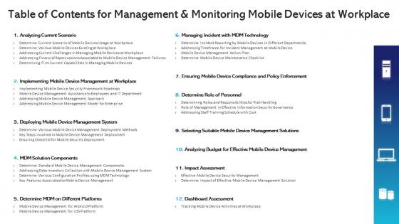 Table Of Contents For Management And Monitoring Mobile Devices At Workplace