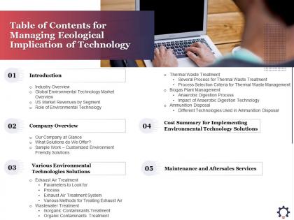 Table of contents for managing ecological implication of technology ppt powerpoint sample