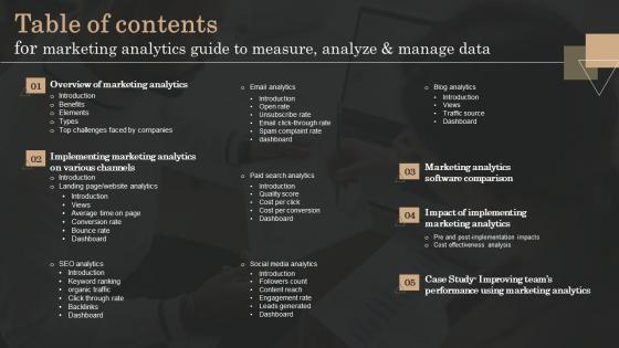 Table Of Contents For Marketing Analytics Guide To Measure Analyze And Manage Data