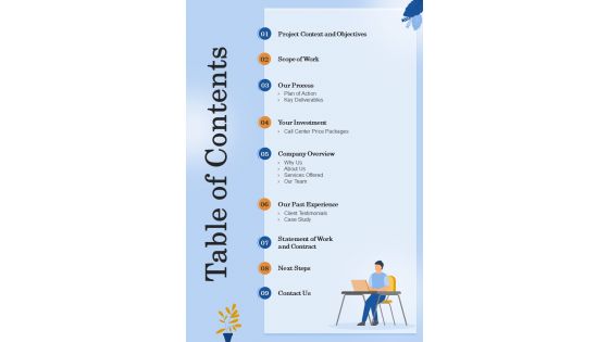 Table Of Contents For Offshoring And Outsourcing Proposal One Pager Sample Example Document